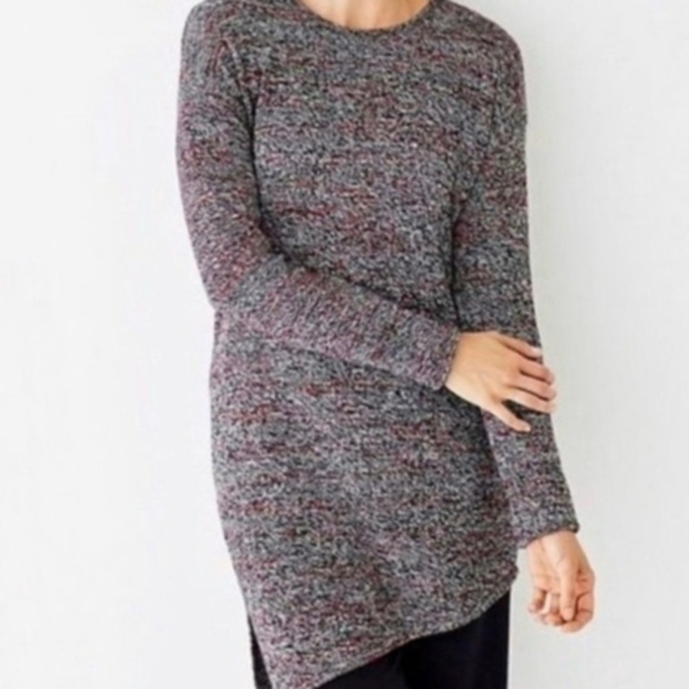 Pure Jill Marled Knit Sweater Wool Cashmere Blend Asymmetrical Red Black White